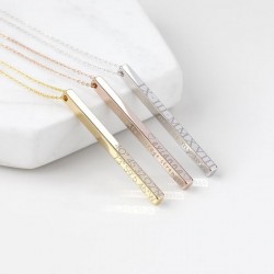 Engraved  3D long bar necklace in sterling silver with rose gold plating 